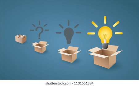 light bulb up from the opening box, and many box on background. creative and idea concept
