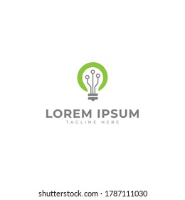 Light bulb with optical fiber connection for technology logo design