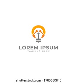 Light bulb with optical fiber for technology logo design