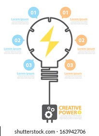 Light bulb with option banner. Concept Creative power options banner. Vector illustration. flat design design layout for poster, flyer, cover brochure, number options, web design, infographics.