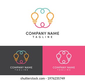 Light Bulb Organic Logo Concept Round Double Pair Orange Globe Curled Mint Green Pink Electricity Connected Wire Drawing 