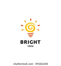 Light Bulb Original Simple Minimal Symbol Containing Sun Image. Memorable Visual Metaphor. Represents Concept of Creativity, Genesis & Development of Bright Ideas, Eureka, Effective Thinking etc.