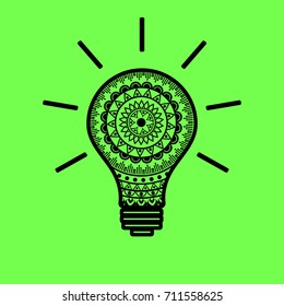 Light bulb with ornament vector icon.
