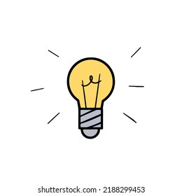 Bombilla. Esbozar dispositivo eléctrico. Concepto e idea de iluminación de dibujos animados. Solución y creatividad