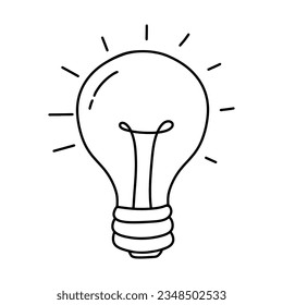 Light Bulb outline icon. Doodle vector illustration. Lighting Electric lamp. Electricity, shine.