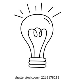 Light Bulb outline icon isolated on white background. Doodle vector illustration. Lighting Electric lamp.