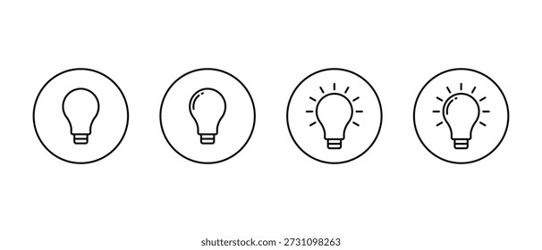 Light bulb outline icon set in circular line. Idea concept, creative thinking, inspiration, and innovation symbol