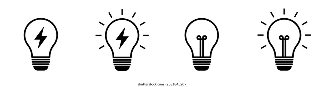 Light Bulb Outline Icons - Idea, Innovation, and Electricity Set