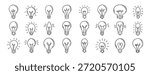 Light bulb outline icons set collection doodle hand drawn icon. Line art lamp clipart symbol. Vector illustration