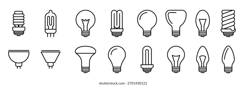 Iconos de contorno de bombilla Ilustración vectorial