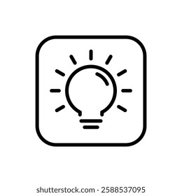 Light bulb outline, lamp insight icon on square line