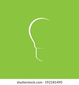 Light bulb outline on green background - Vector