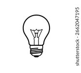 Light bulb outline vector icon, a simple line art drawing of a bulb, for concepts of idea, creativity, and electricity.