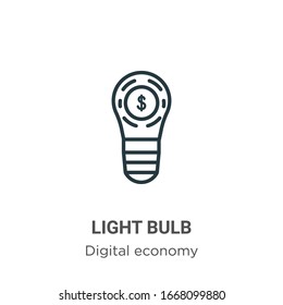 Light bulb outline vector icon. Thin line black light bulb icon, flat vector simple element illustration from editable digital economy concept isolated stroke on white background