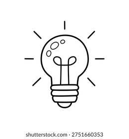 Light bulb outline vector icon with glow lines, minimal idea and inspiration symbol representing creativity, innovation, brainstorming, and smart solutions for business design