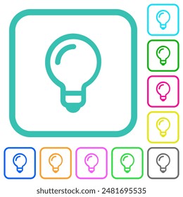 Light bulb outline vivid colored flat icons in curved borders on white background