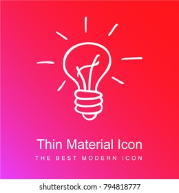 Light bulb outlined hand drawn tool red and pink gradient material white icon minimal design