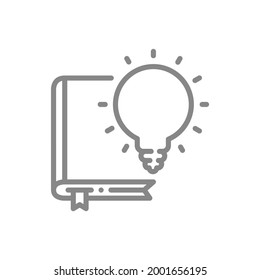 Glühbirne auf dem Symbol der Buchlinie. Brainstorm, Enzyklopädie-Symbol