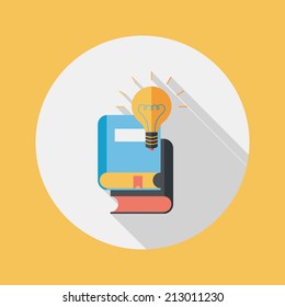 light bulb over books flat icon with long shadow,eps10