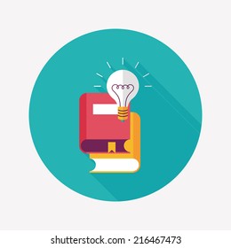 light bulb over books flat icon with long shadow,eps10