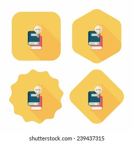 light bulb over books flat icon with long shadow,eps10
