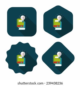 light bulb over books flat icon with long shadow,eps10