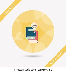 light bulb over books flat icon with long shadow,eps10