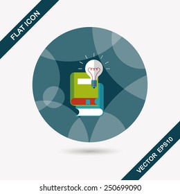 light bulb over books flat icon with long shadow,eps10