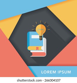 light bulb over books flat icon with long shadow,eps10