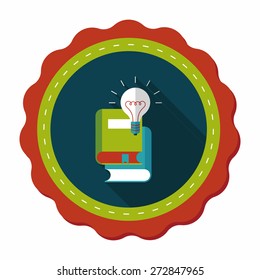 light bulb over books flat icon with long shadow,eps10