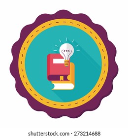 light bulb over books flat icon with long shadow,eps10