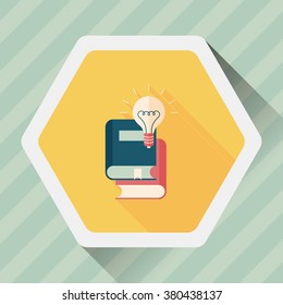 light bulb over books flat icon with long shadow,eps10