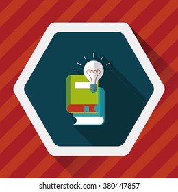 light bulb over books flat icon with long shadow,eps10
