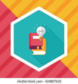 light bulb over books flat icon with long shadow,eps10
