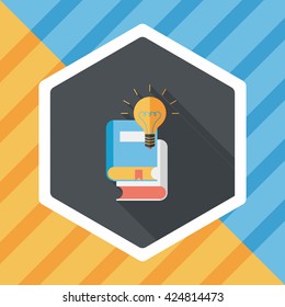 light bulb over books flat icon with long shadow,eps10