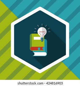 light bulb over books flat icon with long shadow,eps10