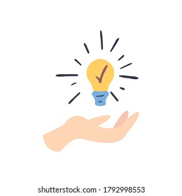 Glühbirne auf der Hand und füllen Stil Symbol Design, Idea Kreativität Genie und Fantasie Thema Vektorgrafik
