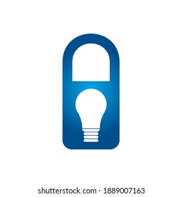 Bombilla en candado. Diseño del logotipo de la idea de la lámpara de luz en bloqueo. La cerradura utilizada como seguridad está cerrada y la bombilla se apaga. Sobre un fondo blanco