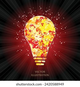 Light bulb painted by hand. Sun Sunburst Pattern. Simple modern minimalistic style. Doodle hand drawn sign. Vector illustration.