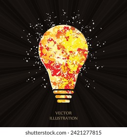 Light bulb painted by hand. Sun Sunburst Pattern. Simple modern minimalistic style. Doodle hand drawn sign. Vector illustration.
