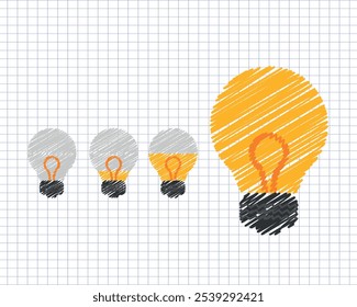 Pintura de lâmpada no notebook sem ideia e luz de ideia completa 