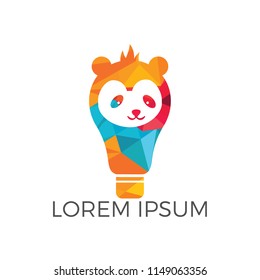 Light bulb panda shape logo design. Creative animal and zoo ideas concept.