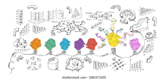 Light bulb Paper Colorful- Skecth Plan Business graph Colorful - Great idea concept - Vector  & Illustrations Business.