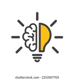A light bulb and part of a human brain - symbol of creativity, creative idea, mind, thinking.