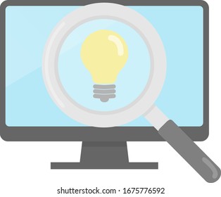 Light bulb, PC and magnifying glass