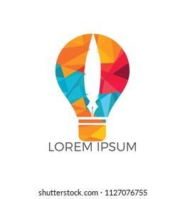 Light Bulb and Pen logo design. Smart Lamp Pen Logo Design. Education logo template.