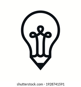 light bulb with pen logo design template, creative idea design vector illustration