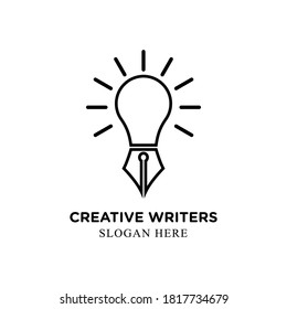 Inspiración en el diseño del logotipo de Light Bulb and Pen Writers Creative