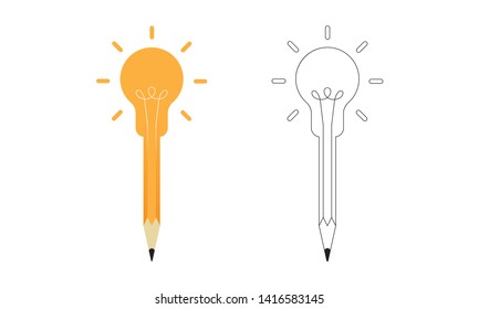 Light bulb and pencil Creative Idea, flat design vector.