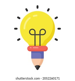 Bombilla de luz con lápiz, icono de escritura creativa